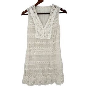 Hale Bob Sheath Dress Womens M Silk Ivory Sleeveless Crochet Lace Lined Cotton